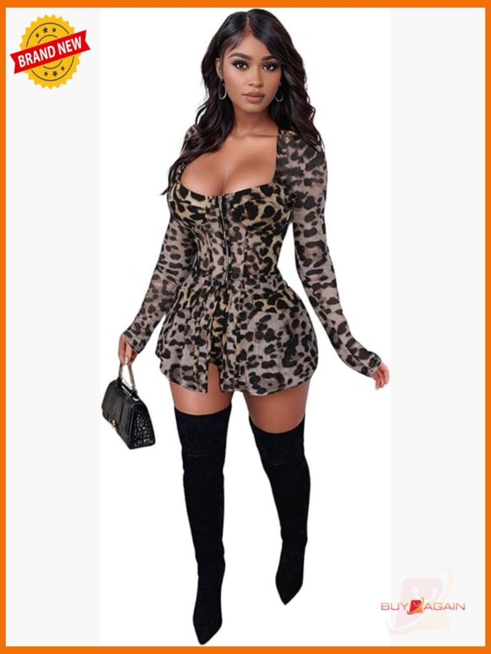 Sexy Bodycon Jumpsuit 2 Piece Outfit V-Neck Long Sleeve Party Romper Stretchy